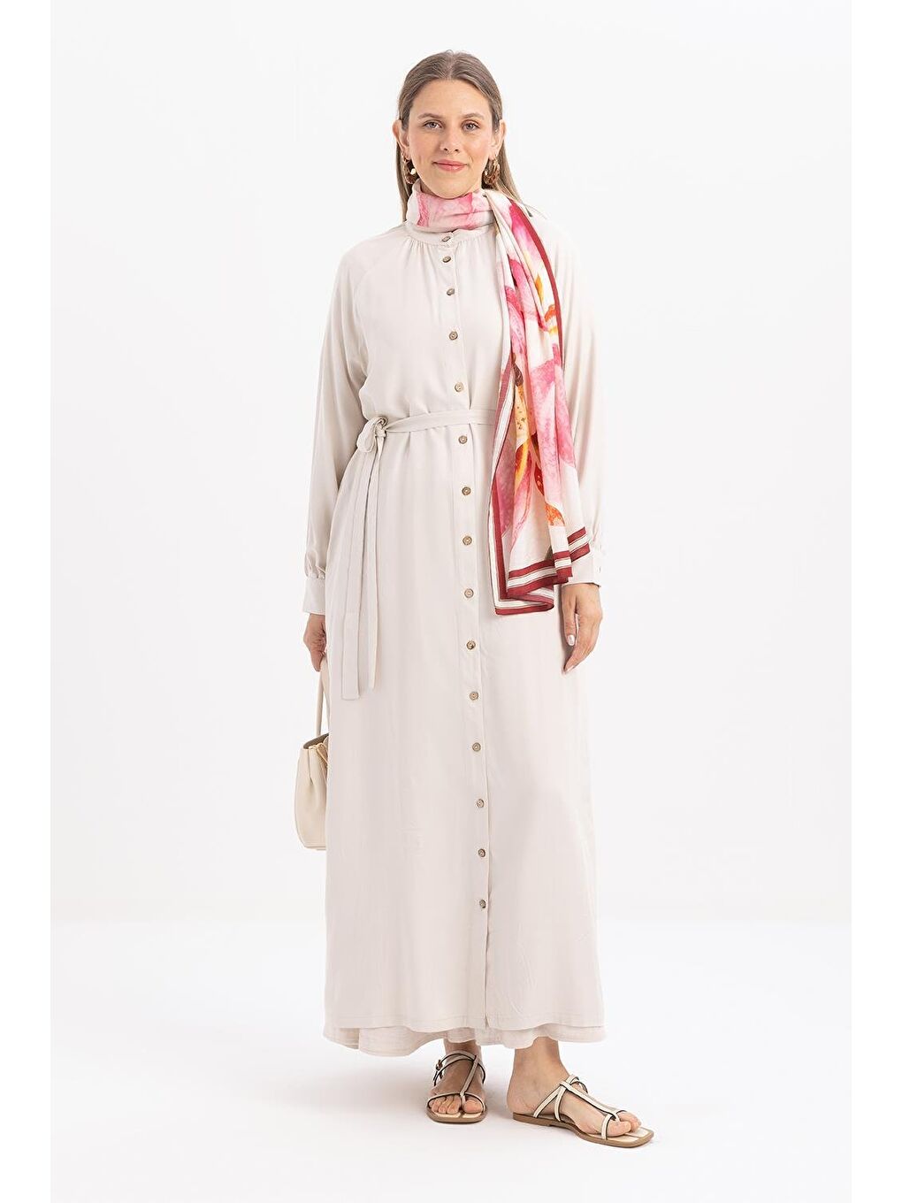 Bej Taş-Beli Bağlamalı Ferace-1