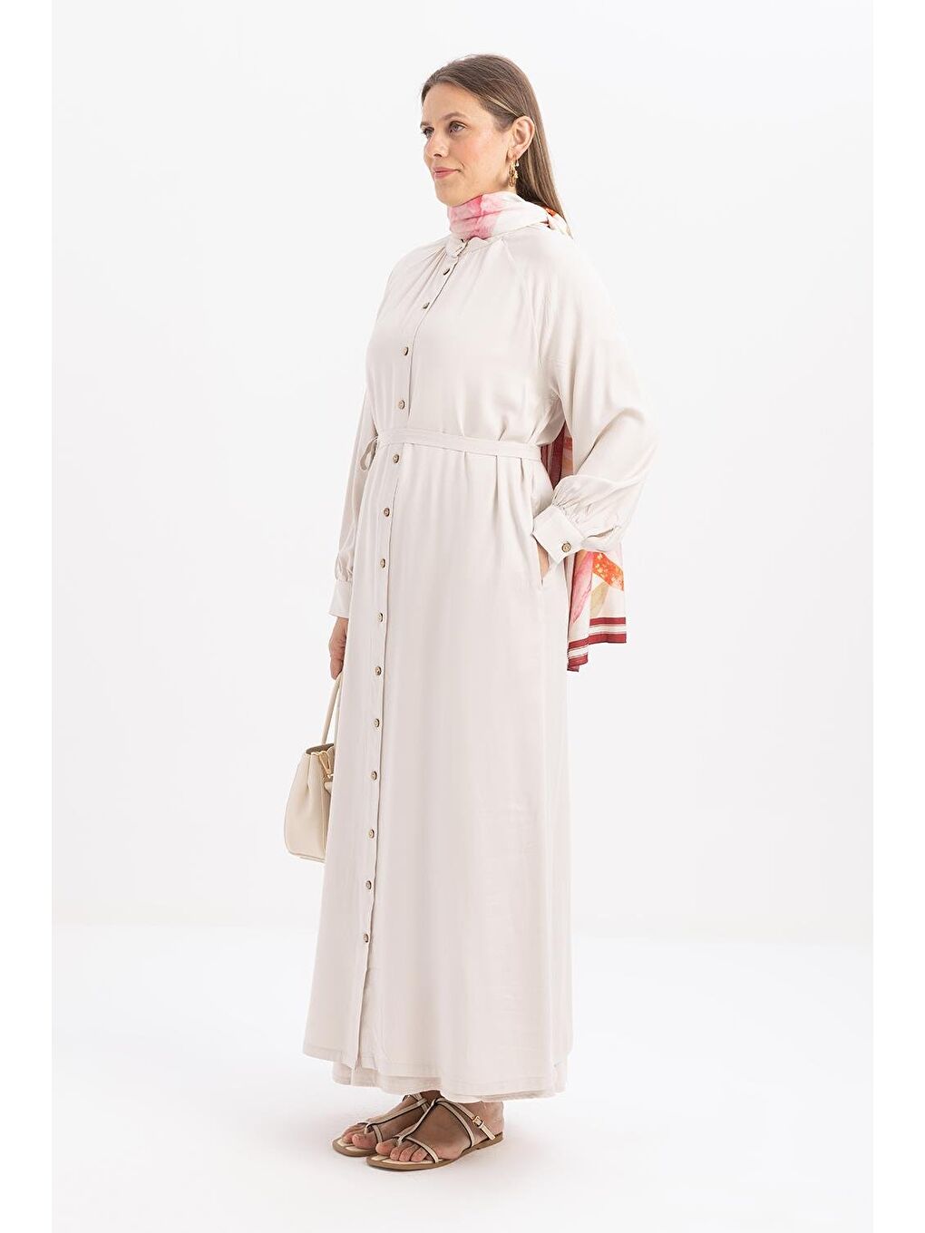 Bej Taş-Beli Bağlamalı Ferace-2