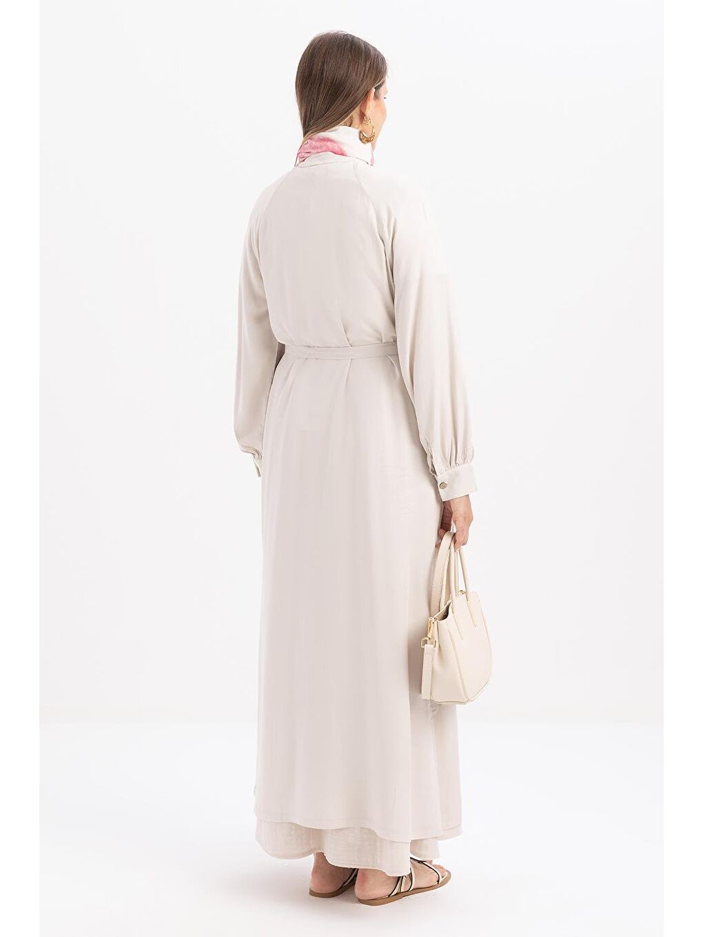 Bej Taş-Beli Bağlamalı Ferace-3