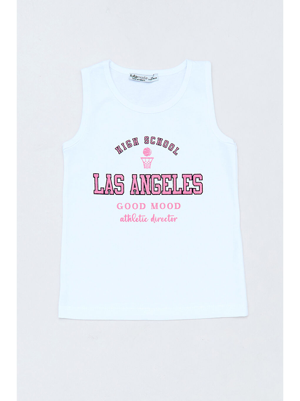 Beyaz %100 Pamuk Las Angeles Yazı Baskılı Kız Çocuk Kolsuz Tişört-1