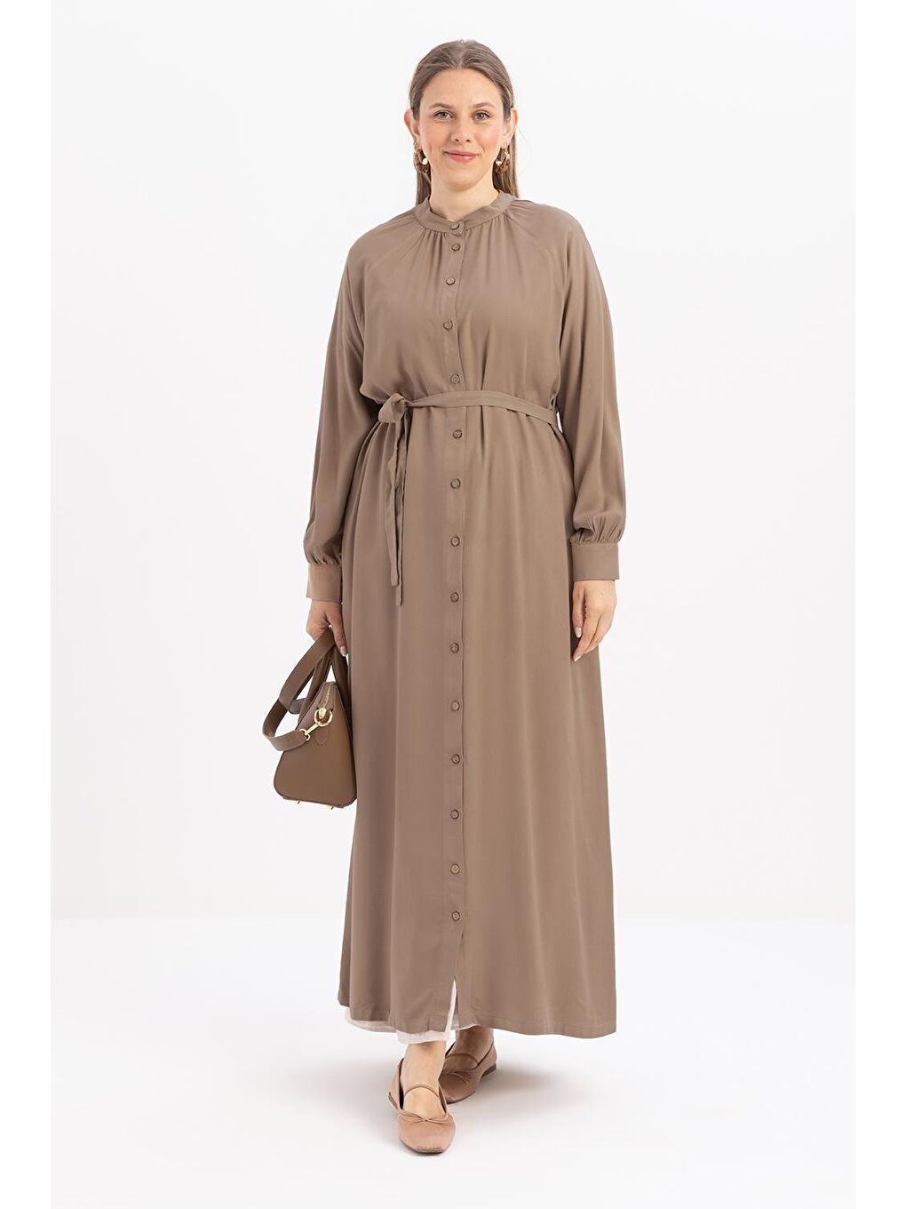 Bej Vizon-Beli Bağlamalı Ferace-1