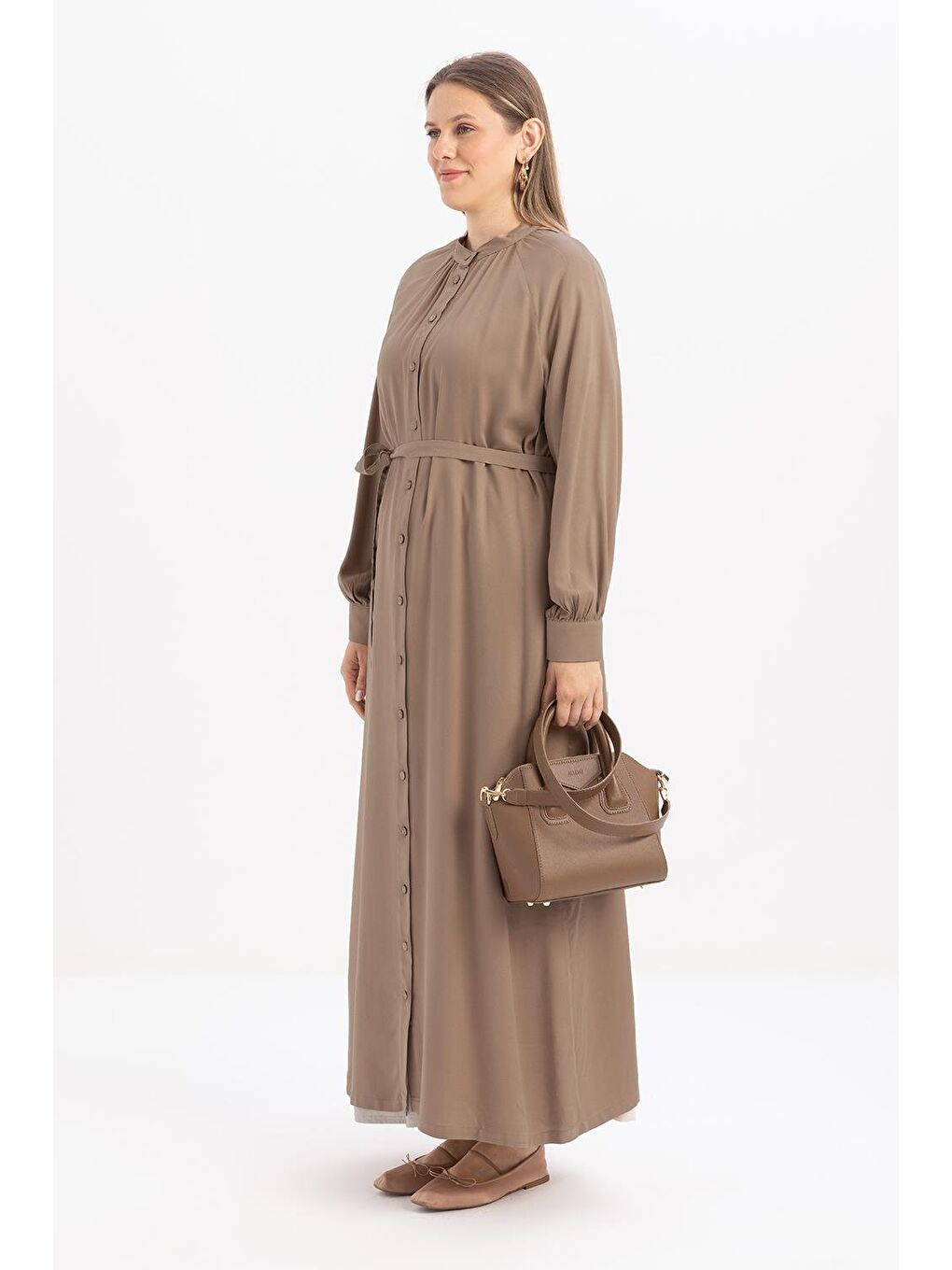 Bej Vizon-Beli Bağlamalı Ferace-2