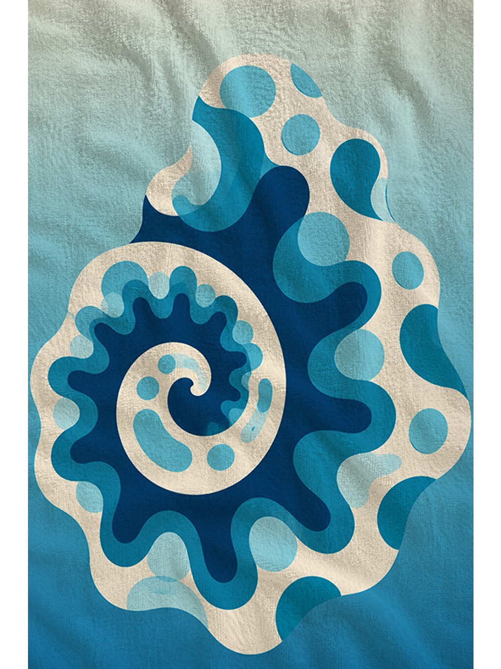 Modern Mavi Spiral Deniz Kabuğu Desenli 70x150 Plaj Havlusu - Dijital Baskılı Solmaz Banyo Havlusu-2