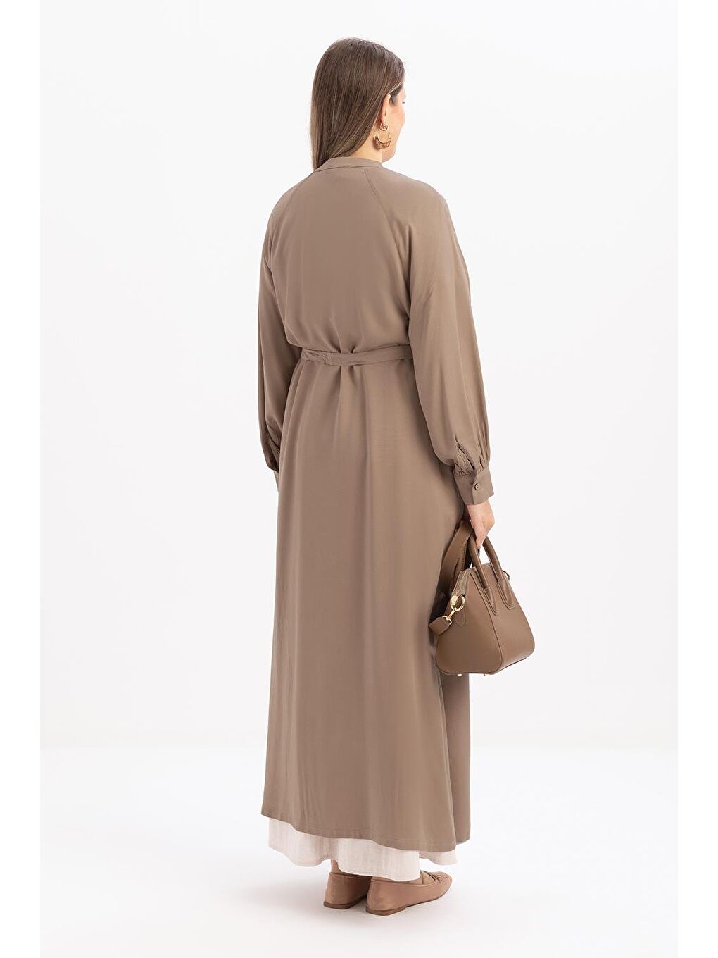 Bej Vizon-Beli Bağlamalı Ferace-3
