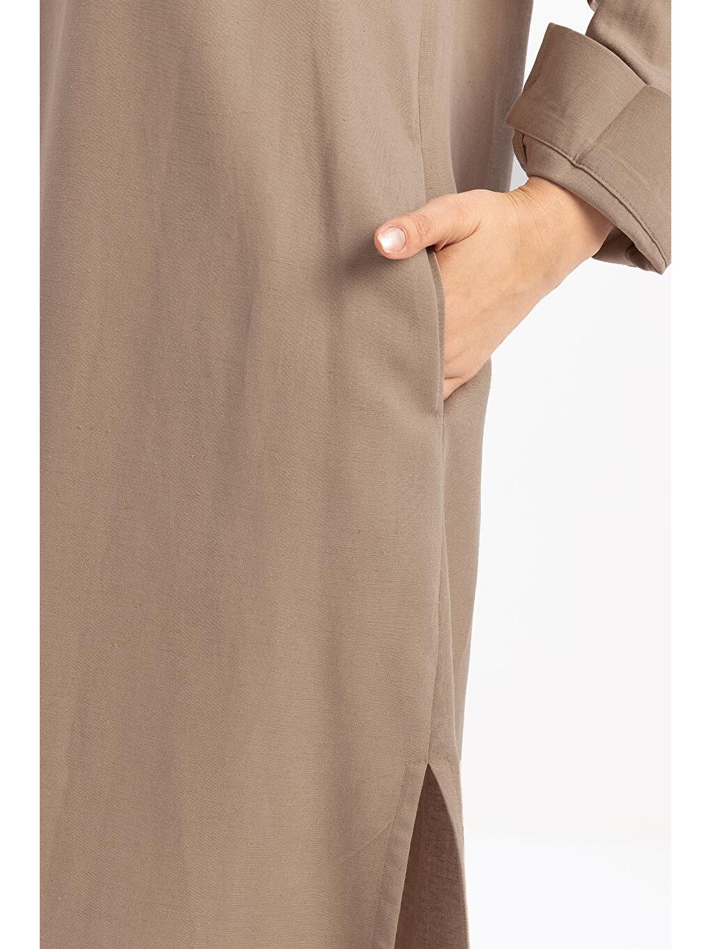 Bej Vizon-Beli Bağlamalı Ferace-4