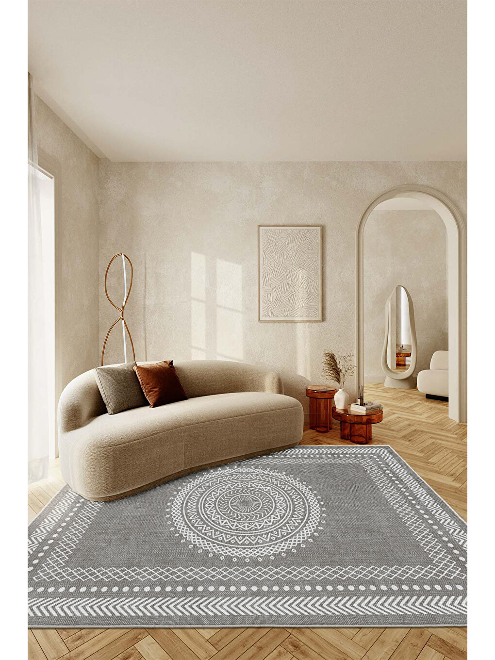 Gri Dekoratif Soft Modern Kaymaz Yıkanabilir Salon Halısı Mutfak Halısı Koridor Halısı Yolluk-1