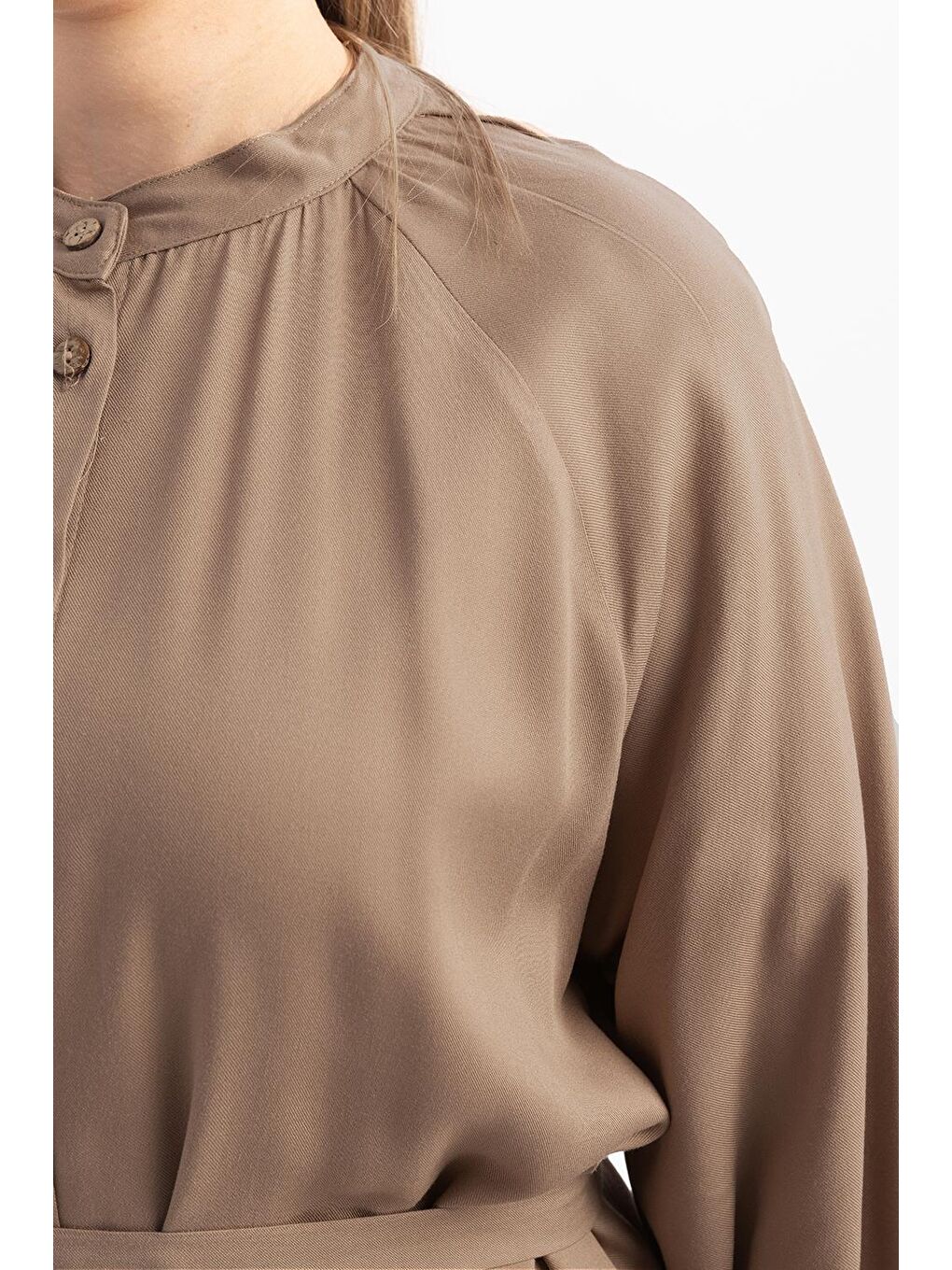 Bej Vizon-Beli Bağlamalı Ferace-5