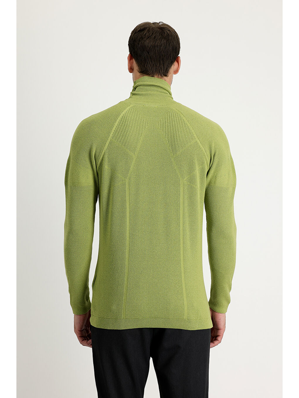 Yeşil Balıkçı Yaka Slim Fit Dar Kesim Desenli Pamuklu Triko Kazak-2