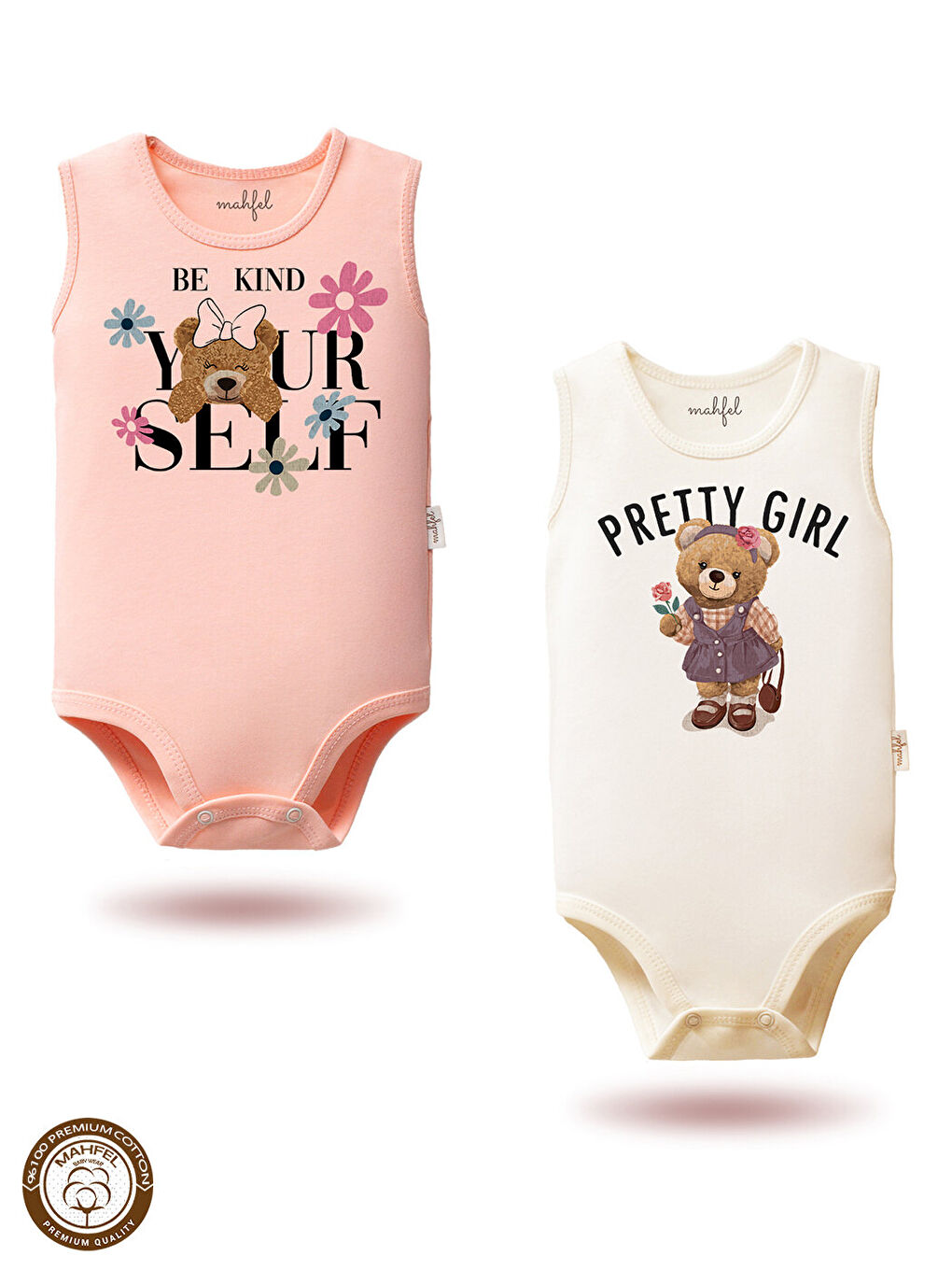 Kahverengi 2'Li Kız %100 Pamuklu Atlet Çıtçıtlı Bebek Body Zıbın 784-777