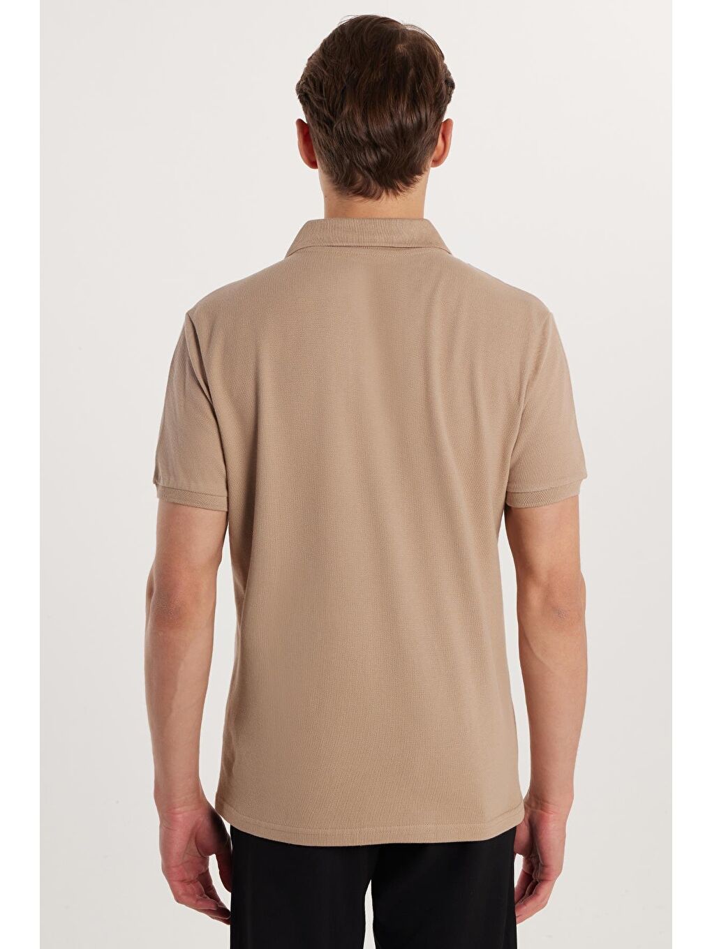 Erkek Slim Fit Dar Kesim %100 Pamuk Bej Polo Yaka Tişört-4