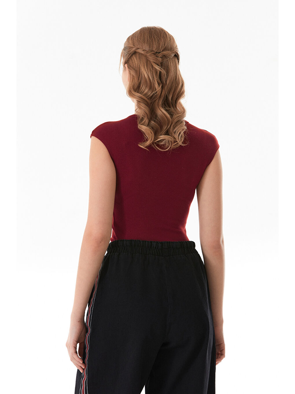 Bordo Basic Bisiklet Yaka Çıtçıtlı Elastanlı Modal Body-2