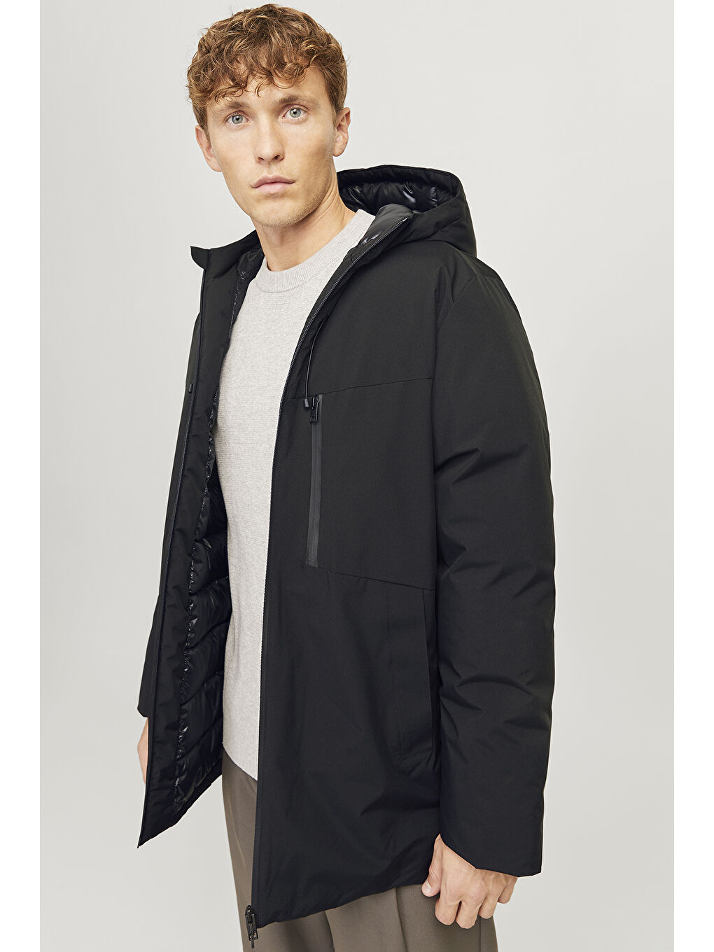 Siyah Jjpayne Rüzgar Geçirmez Regular Fit Kapüşonlu Erkek Mont 12256884-2