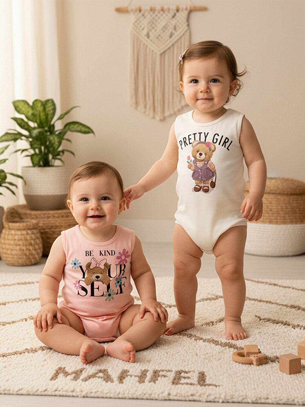 Kahverengi 2'Li Kız %100 Pamuklu Atlet Çıtçıtlı Bebek Body Zıbın 784-777-1