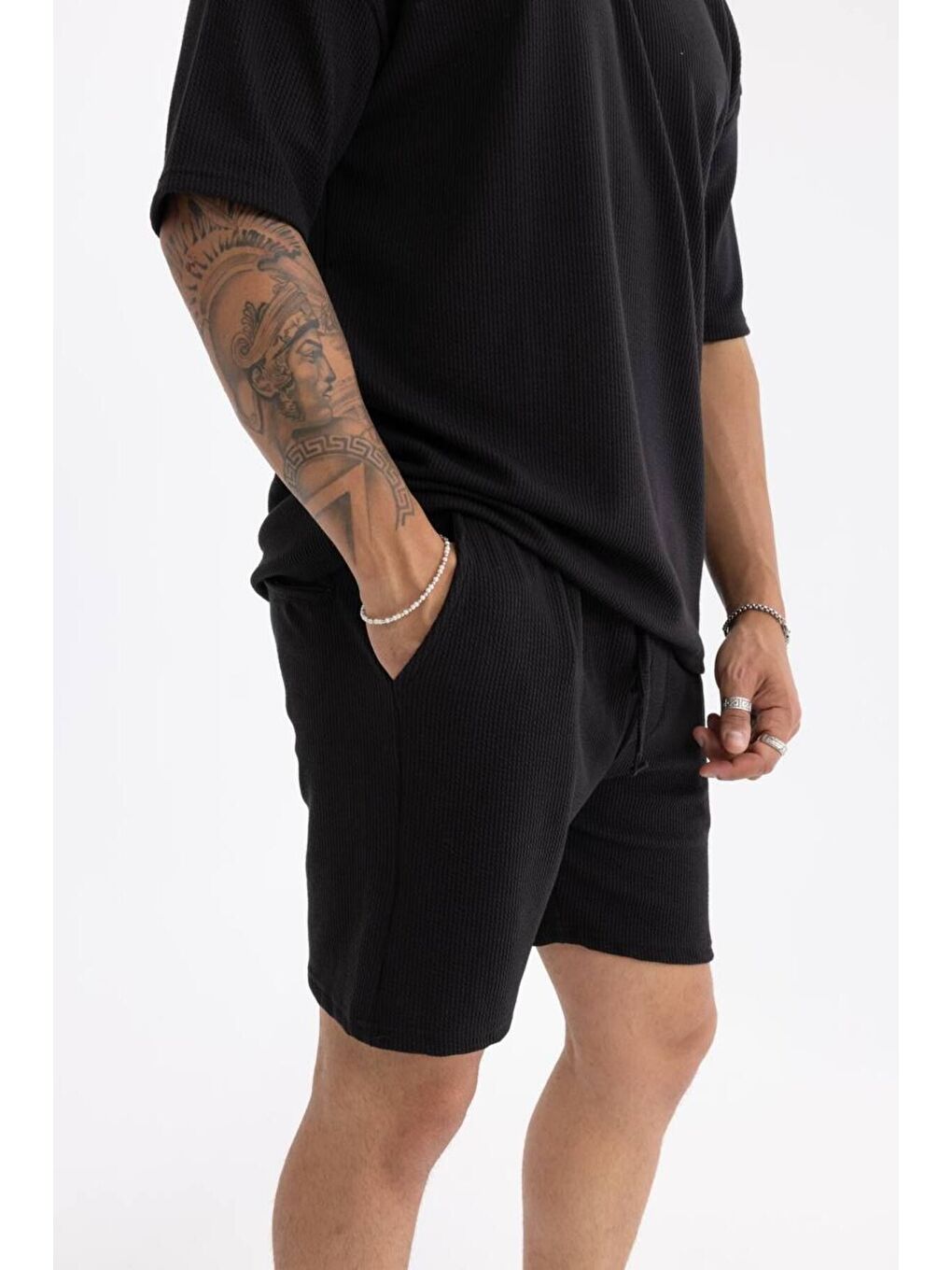 Erkek Basic Polo Yaka Tişört Şort Siyah Ikili Takım-1