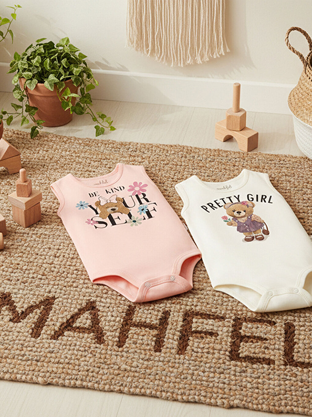 Kahverengi 2'Li Kız %100 Pamuklu Atlet Çıtçıtlı Bebek Body Zıbın 784-777-2