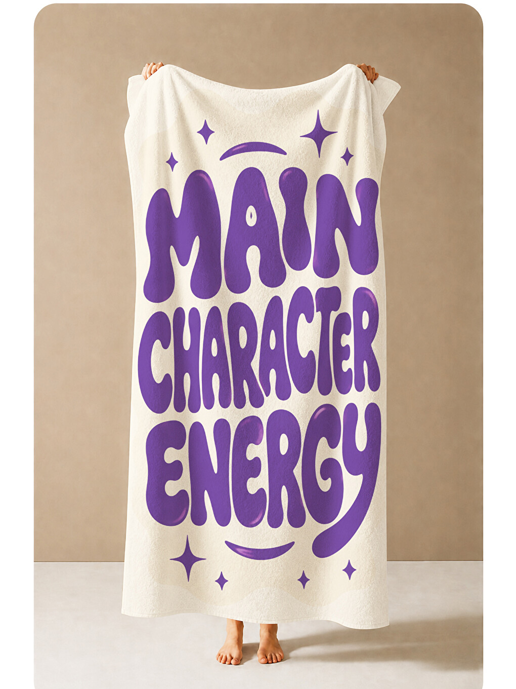 Pop Art Main Character Energy Mor Yazılı Desenli 70x150 Plaj Havlusu - Dijital Baskılı Banyo Havlusu-1
