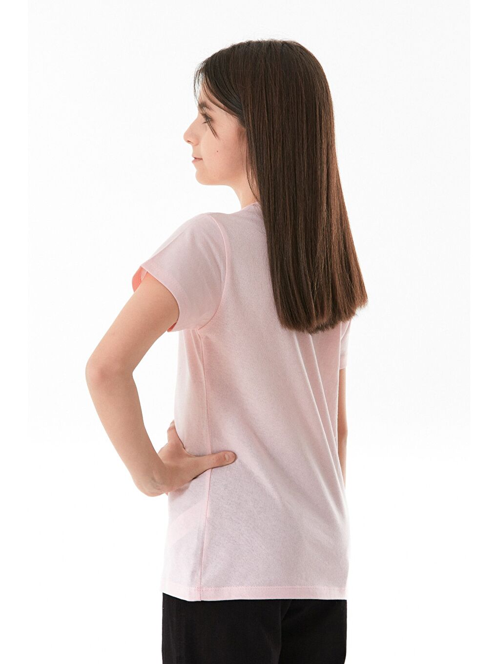 Pembe %100 Pamuk Yazı Ve Çiçek Baskılı Bisiklet Yaka Kız Çocuk Tişört-1