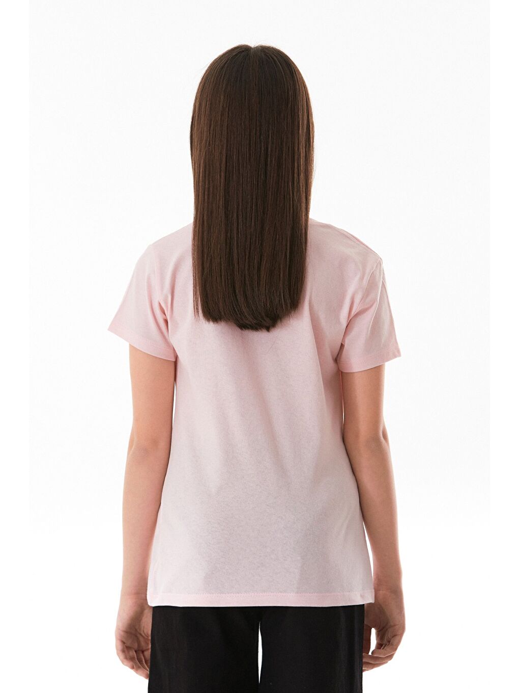 Pembe %100 Pamuk Yazı Ve Çiçek Baskılı Bisiklet Yaka Kız Çocuk Tişört-2