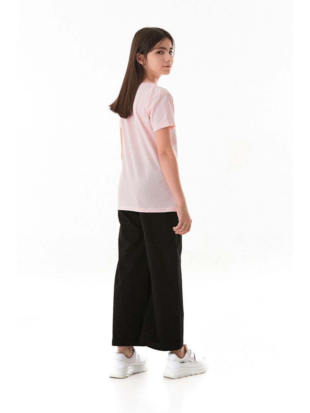 Pembe %100 Pamuk Yazı Ve Çiçek Baskılı Bisiklet Yaka Kız Çocuk Tişört-3