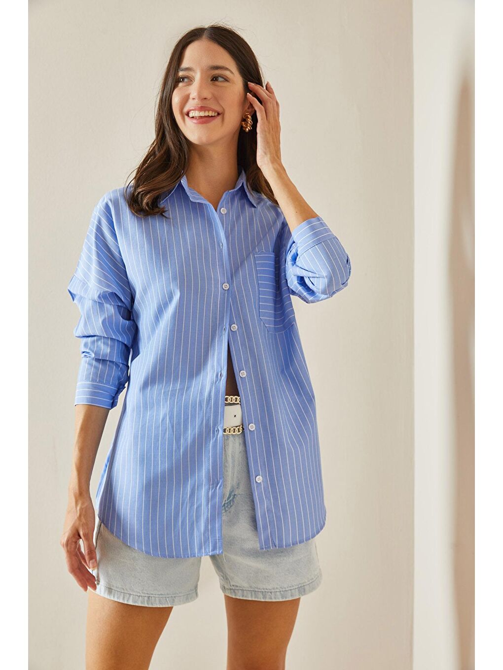 Mavi Tek Cepli Çizgili Gömlek 5YXK2-48642-12-2