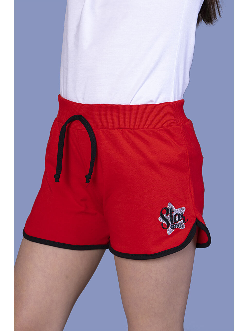 Kırmızı Kız Çocuk Star Girl Nakışlı Şort