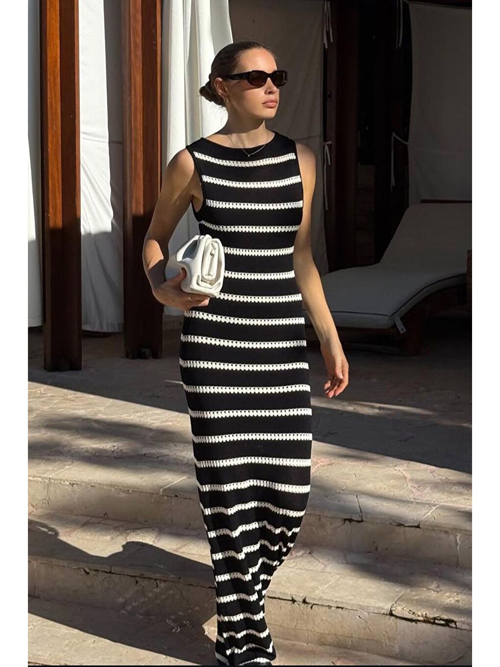 Siyah Yırtmaç Detaylı Uzun Boy Triko Elbise Mg2448-2