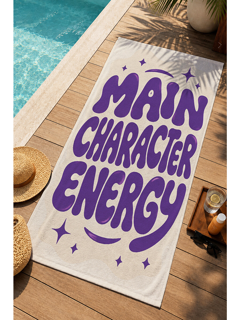 Pop Art Main Character Energy Mor Yazılı Desenli 70x150 Plaj Havlusu - Dijital Baskılı Banyo Havlusu-3