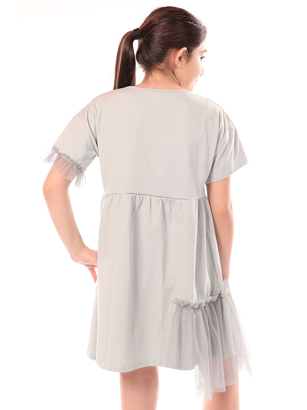 Yeşil Kız Çocuk Youth Choice Baskılı Tüllü Elbise-1