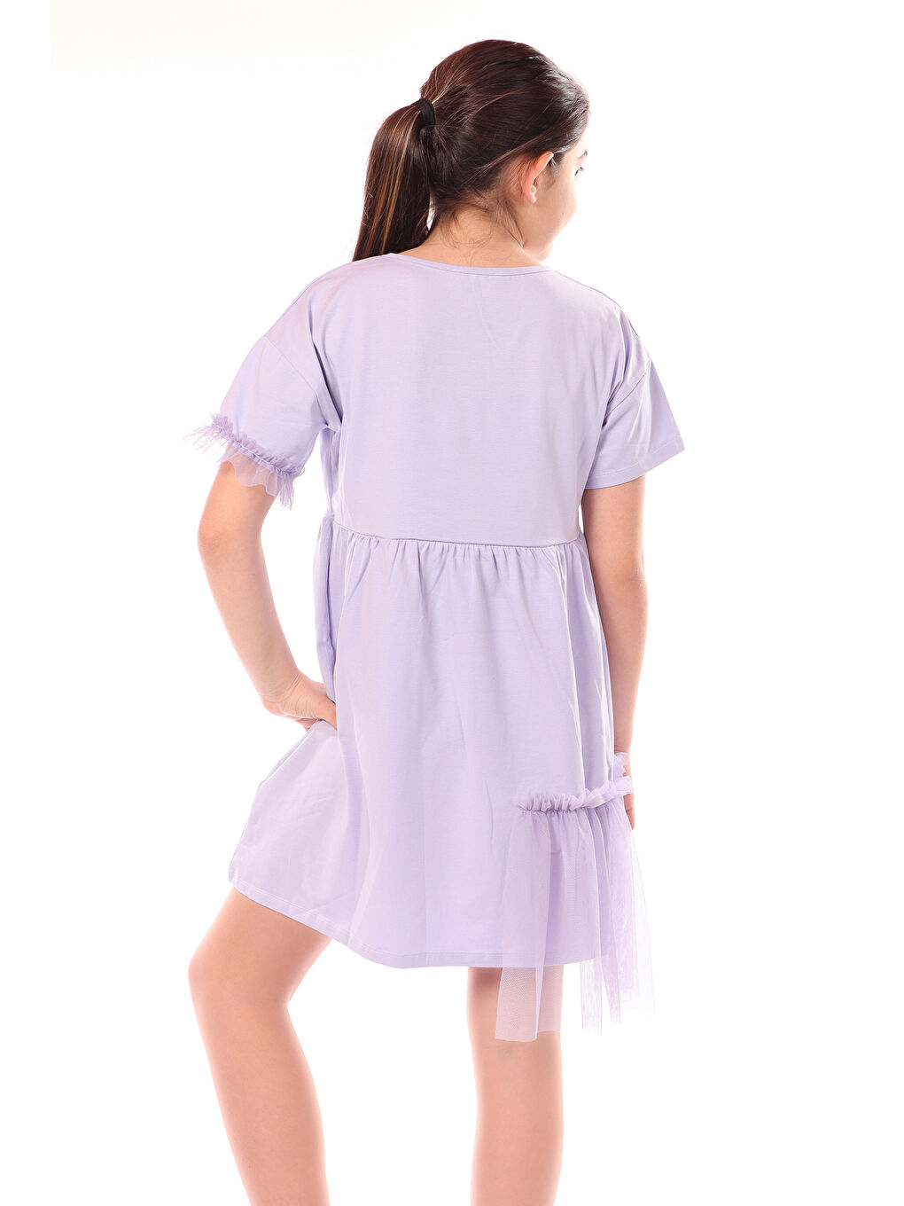 Lila Kız Çocuk Youth Choice Baskılı Tüllü Elbise-1