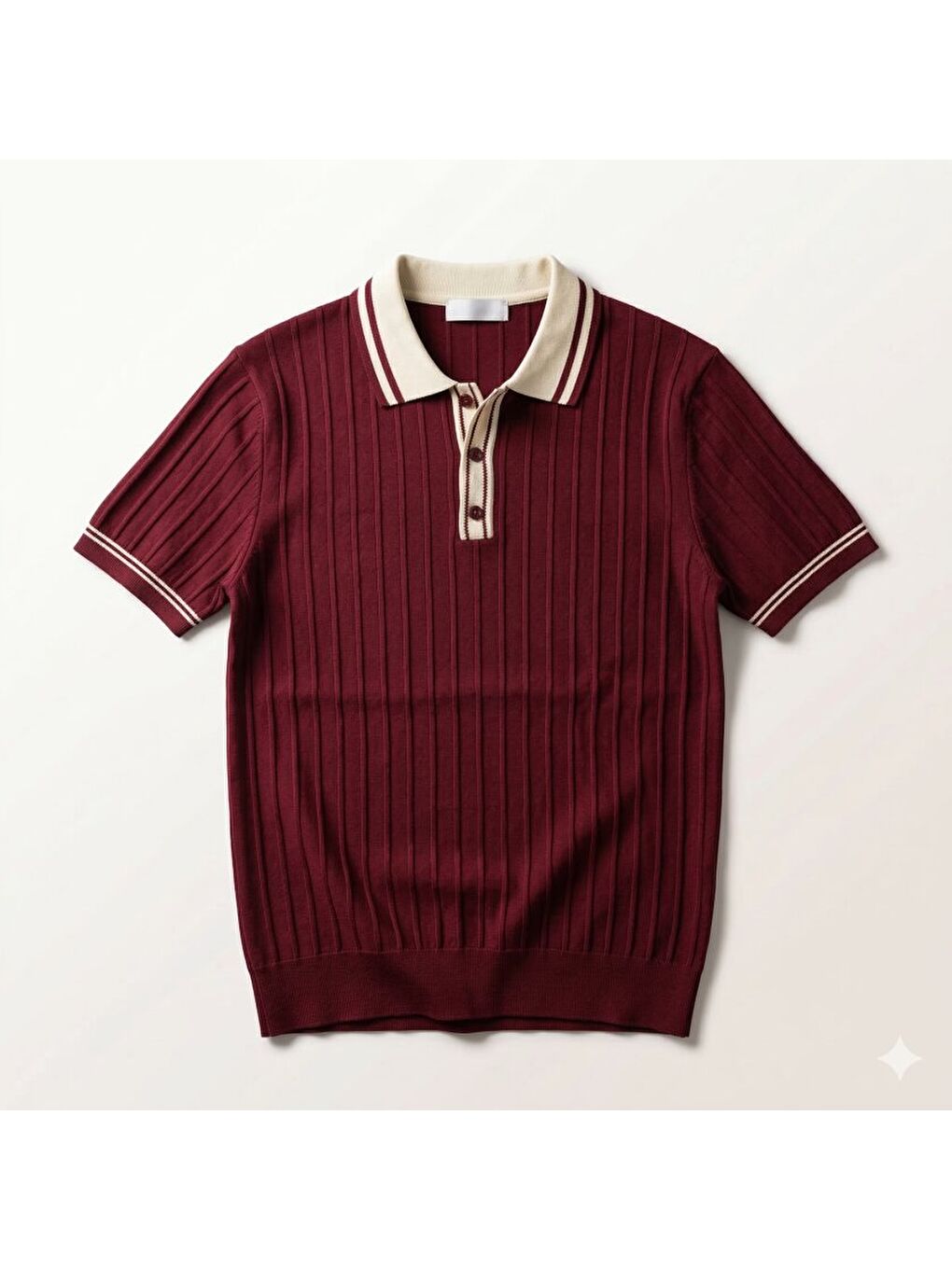Bordo Erkek Düğme Yakalı Kontrast Yaka Triko Tişört-2