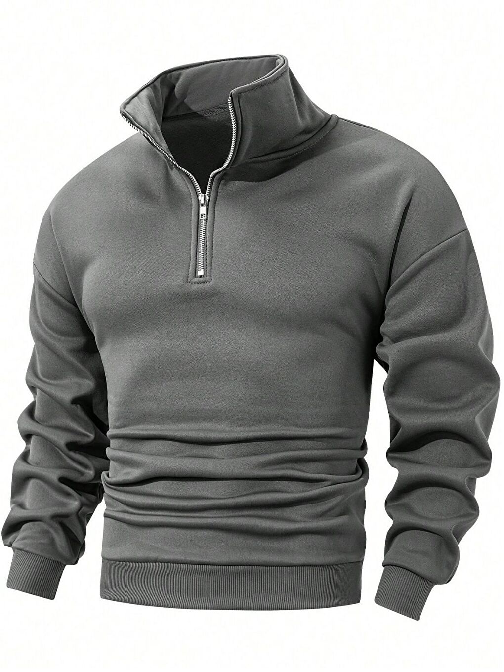 Gri Erkek Koyu Füme Yarım Fermuarlı Uzun Kollu Sweatshirt