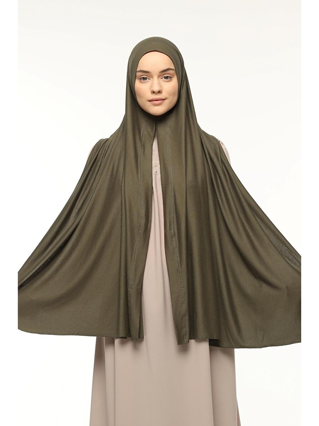 Yeşil Hazır Pratik Geçmeli Lüks Organik Düz Penye Şal Eşit Hizalı-2