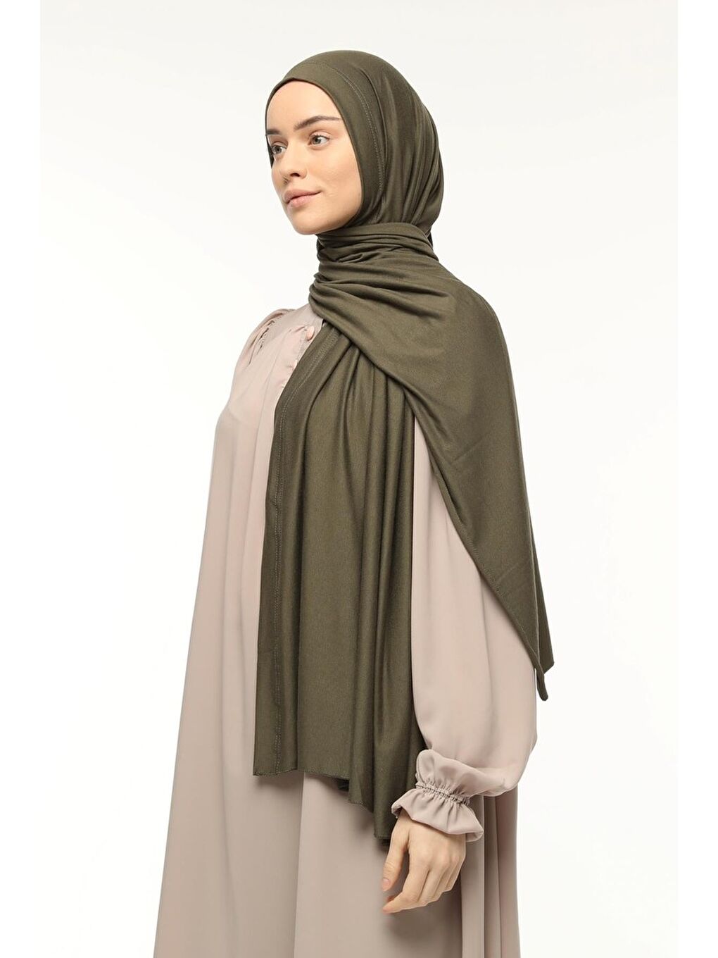 Yeşil Hazır Pratik Geçmeli Lüks Organik Düz Penye Şal Eşit Hizalı-4