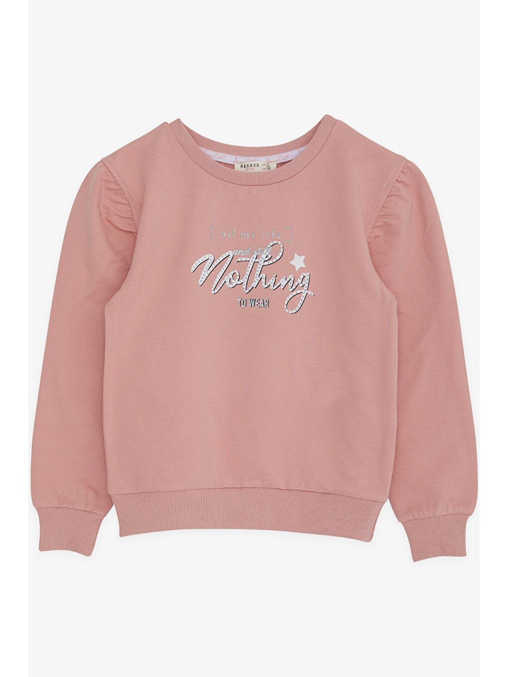 Pembe Kız Çocuk Sweatshirt Simli Yazı Baskılı Gülkurusu (14 Yaş)