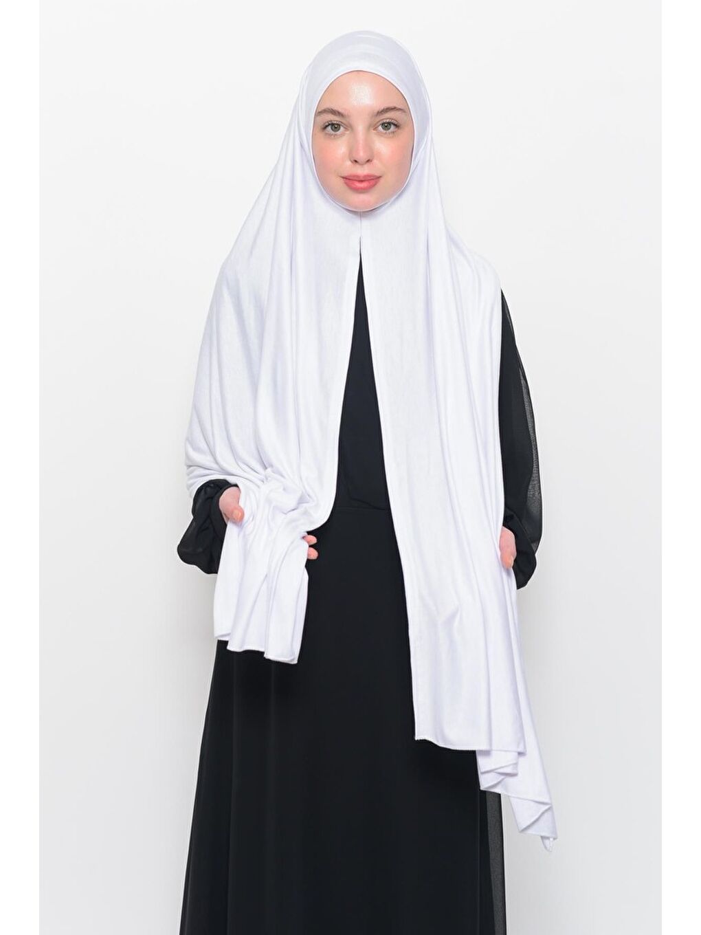 Beyaz Hazır Pratik Geçmeli Lüks Organik Düz Penye Şal Eşit Hizalı-1