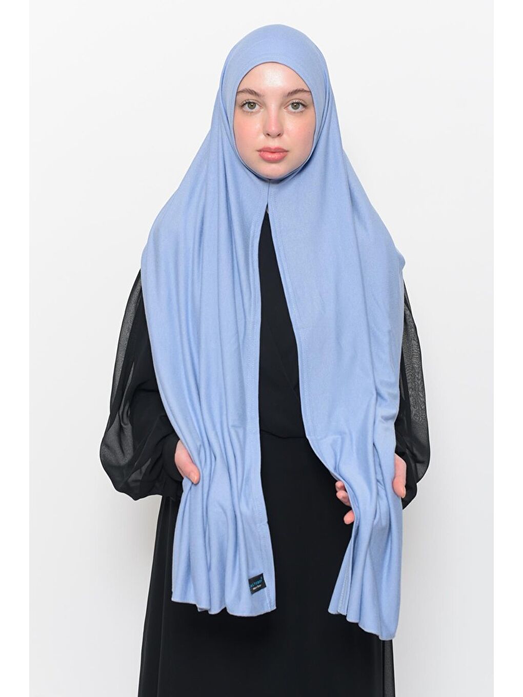 Mavi Hazır Pratik Geçmeli Lüks Organik Düz Penye Şal Eşit Hizalı-1