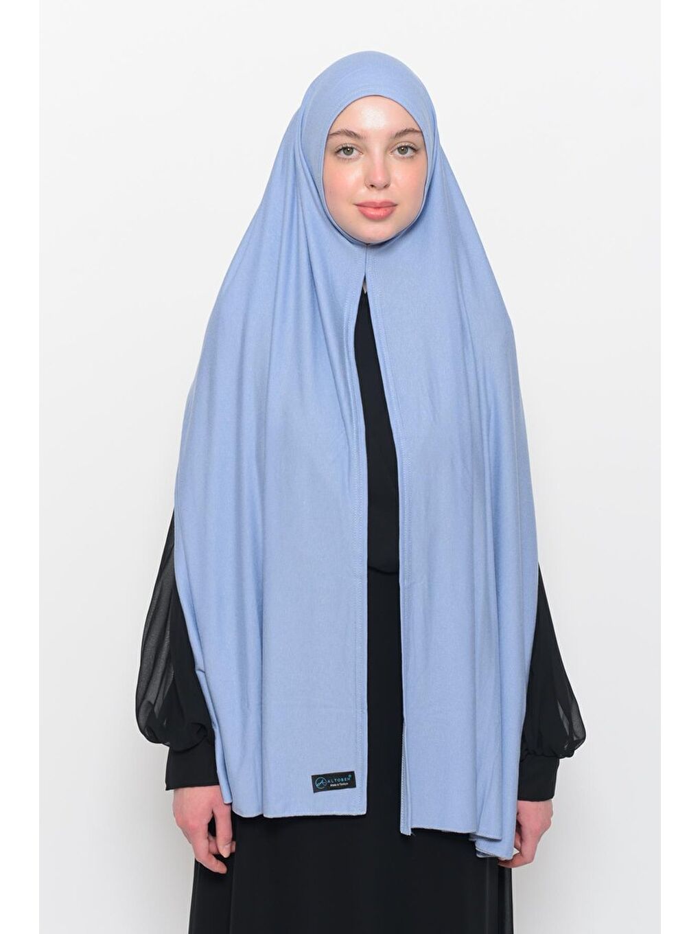 Mavi Hazır Pratik Geçmeli Lüks Organik Düz Penye Şal Eşit Hizalı-2