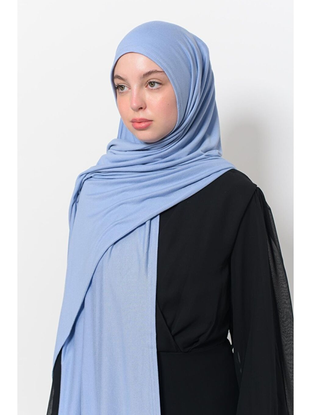 Mavi Hazır Pratik Geçmeli Lüks Organik Düz Penye Şal Eşit Hizalı-4