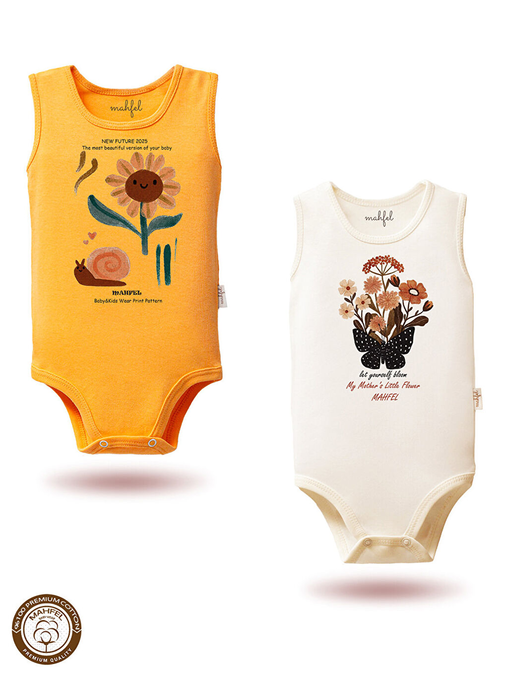 Turuncu 2'Li Kız %100 Pamuklu Atlet Çıtçıtlı Bebek Body Zıbın 816-748