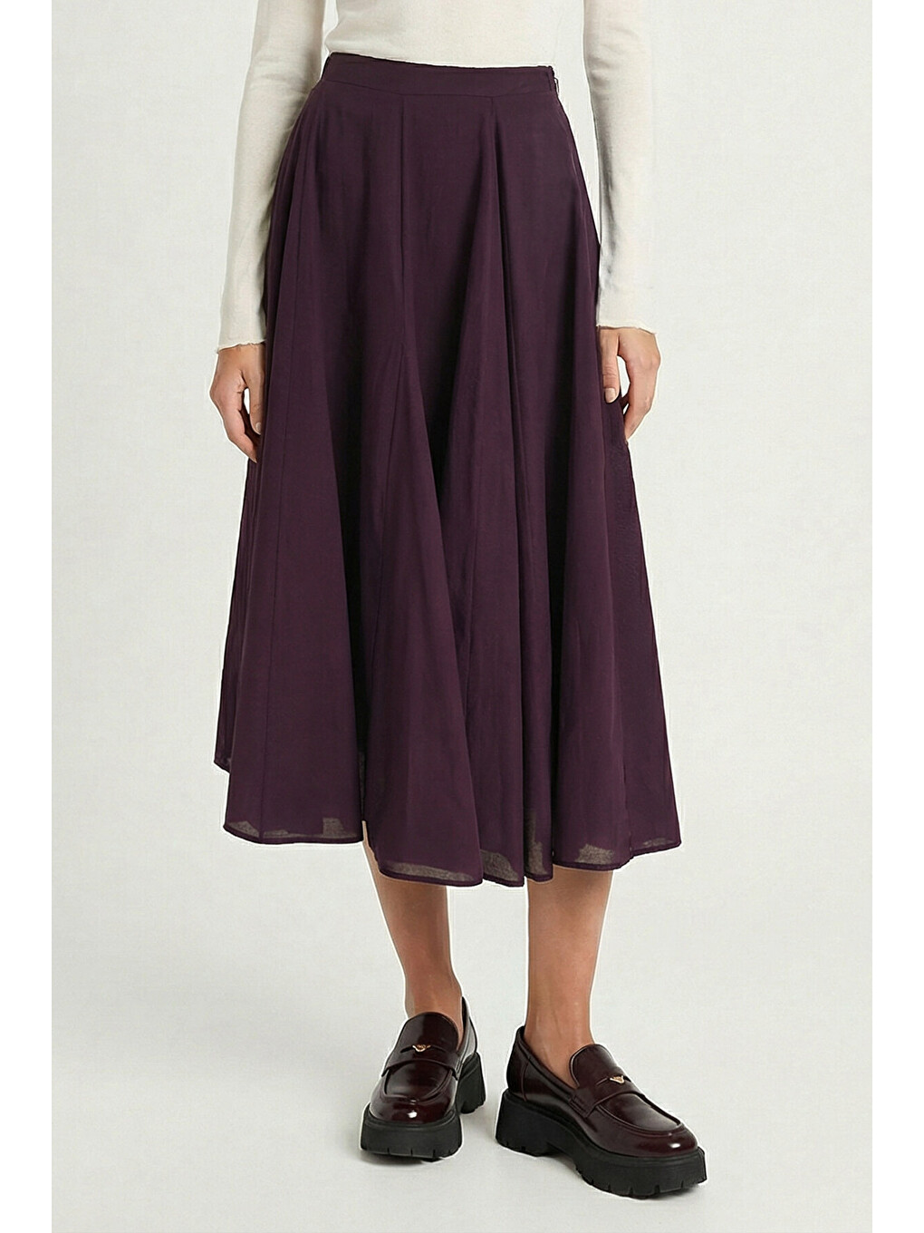 Mürdüm Yazlık Kloş Midi Dokuma Etek MÜRDÜM LCR0110-2