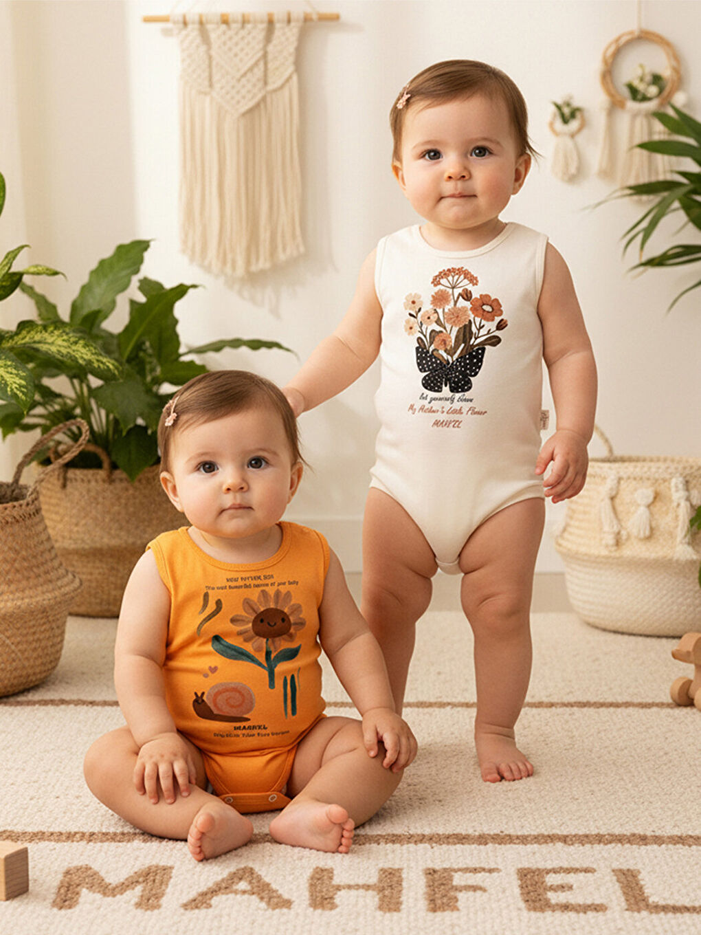 Turuncu 2'Li Kız %100 Pamuklu Atlet Çıtçıtlı Bebek Body Zıbın 816-748-1