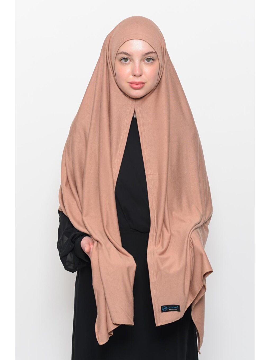 Bej Hazır Pratik Geçmeli Lüks Organik Düz Penye Şal Eşit Hizalı-1
