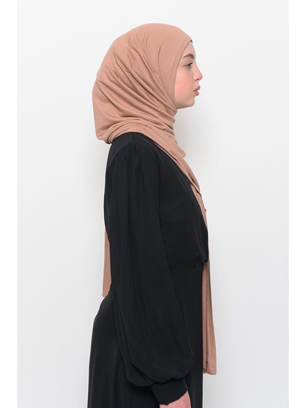 Bej Hazır Pratik Geçmeli Lüks Organik Düz Penye Şal Eşit Hizalı-4