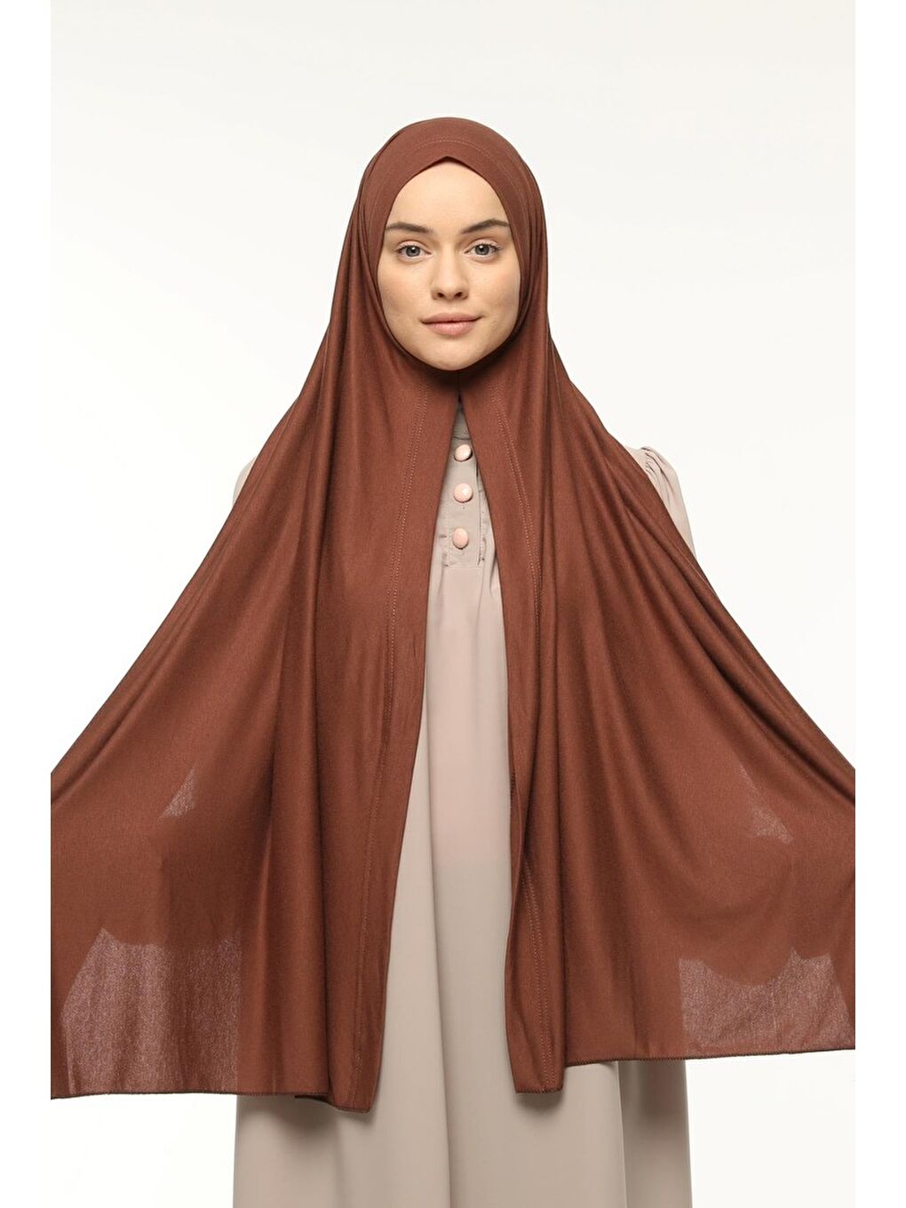 Kahverengi Hazır Pratik Geçmeli Lüks Organik Düz Penye Şal Eşit Hizalı-2