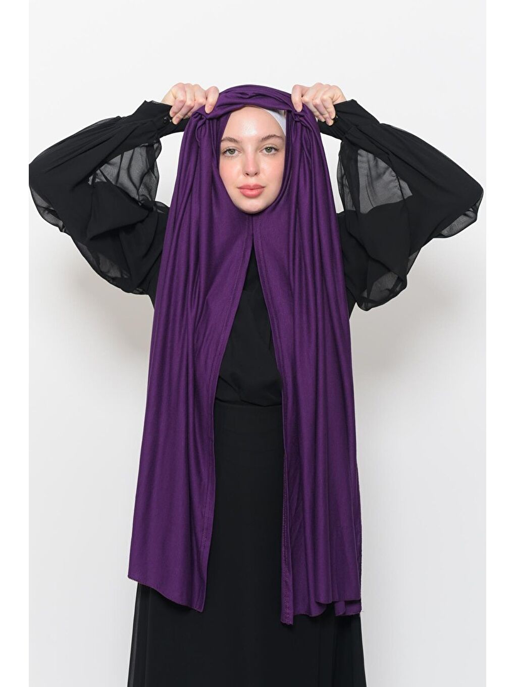 Mürdüm Hazır Pratik Geçmeli Lüks Organik Düz Penye Şal Eşit Hizalı