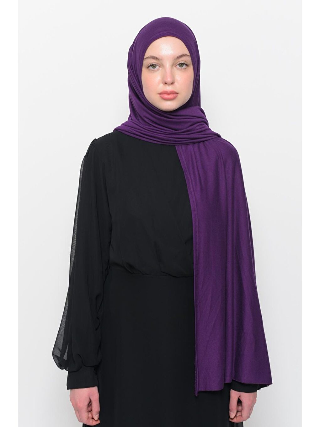 Mürdüm Hazır Pratik Geçmeli Lüks Organik Düz Penye Şal Eşit Hizalı-3