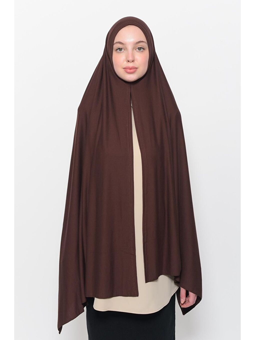 Kahverengi Hazır Pratik Geçmeli Lüks Organik Düz Penye Şal Eşit Hizalı-1