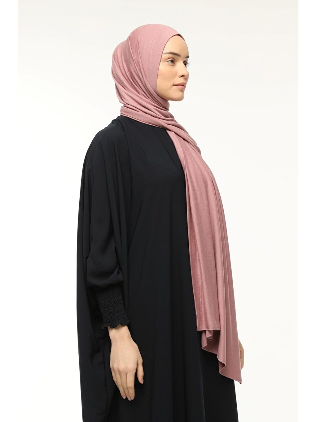 Pembe Hazır Pratik Geçmeli Lüks Organik Düz Penye Şal Eşit Hizalı-4