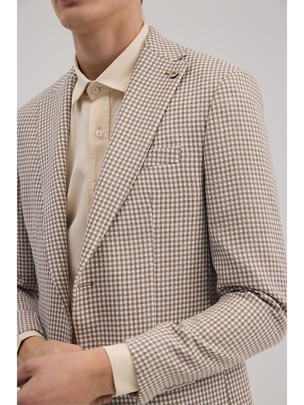 Kahverengi Kahve Slim Fit Sivri Yaka Keten Spor Ceket-2