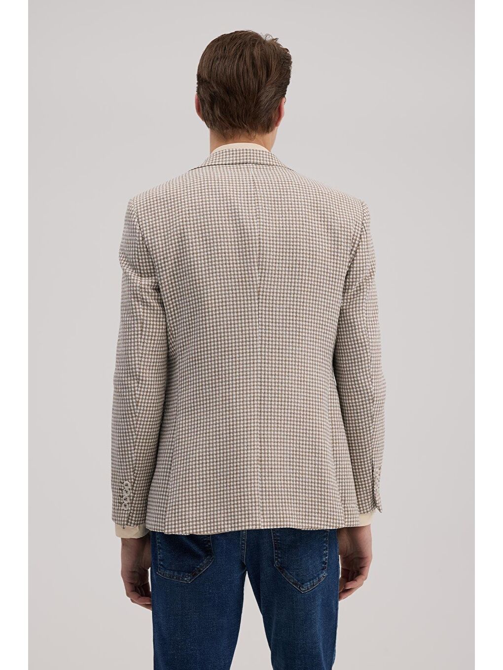 Kahverengi Kahve Slim Fit Sivri Yaka Keten Spor Ceket-3